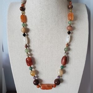 Vintage Multi Stone Agate Brass Bead Necklace